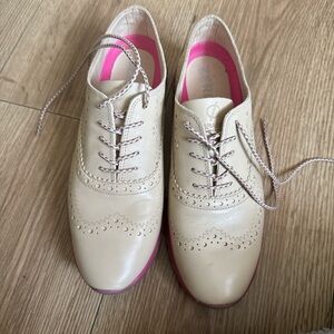 Cole Haan Beige Oxford Flats with Pink Soles